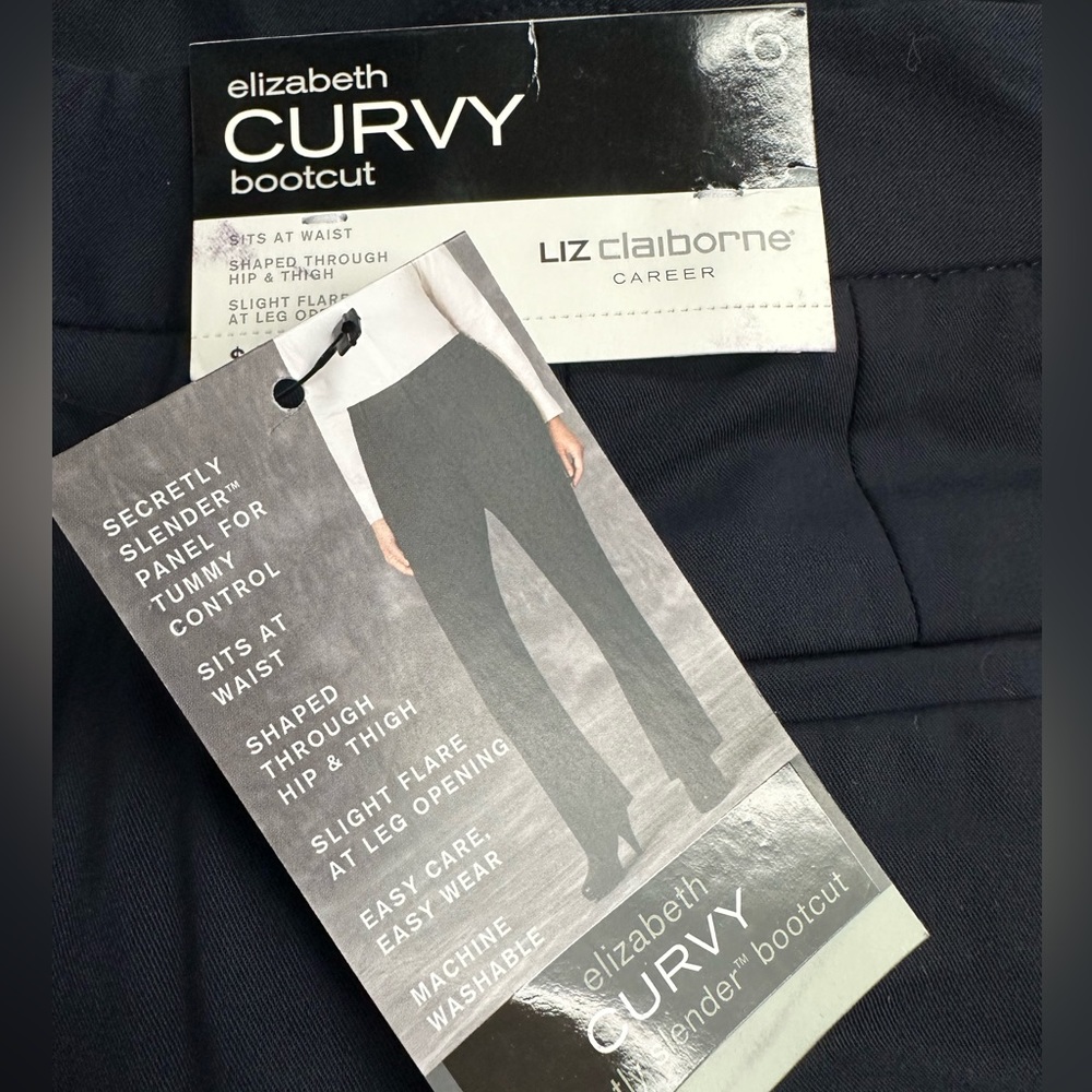 Liz Claiborne® Curvy Fit Elizabeth Secretly Slender™ Bootcut Trousers Navy NWT - Picture 2 of 2